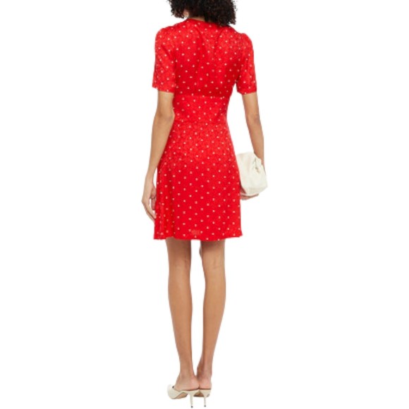 MAJE Womens Red Ripia Twist-Front Polka-Dot Floral Jacquard Mini Dress Sz Small - Picture 6 of 12